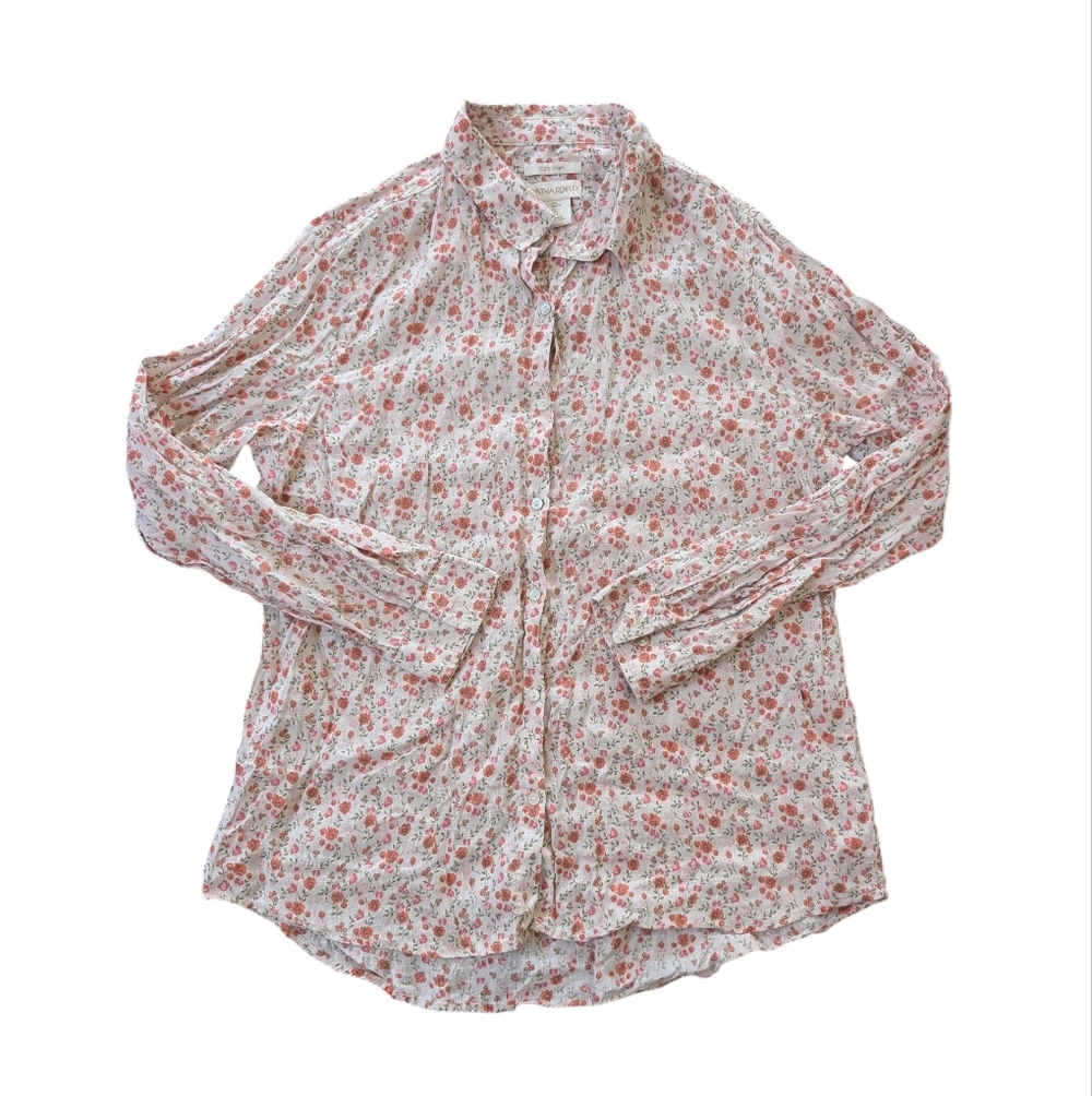 Cynthia Rowley 100% Linen Button-up Floral Shirt L